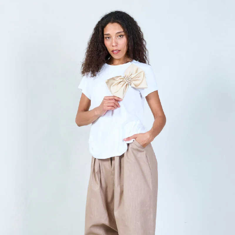 Weekend Savings Fiesta Elegant bow embellished t-shirt wholesale