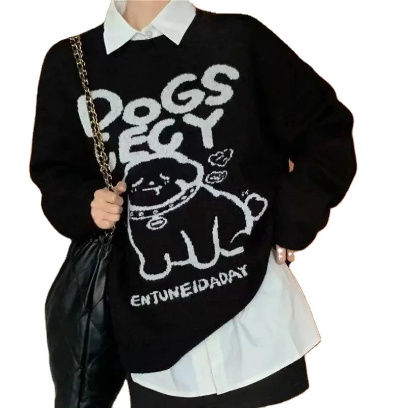 Hurry In 2024 spring new arrival fashion women's round neck long sleeve cartoon letter jacquard loose pullover sweater Hurry In 2024 spring new arrival fashion women's round neck long sleeve cartoon letter jacquard loose pullover sweater