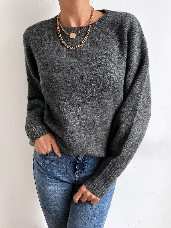 Online Deal Casual Plain Long Sleeve Round Neck Regular Women Sweater