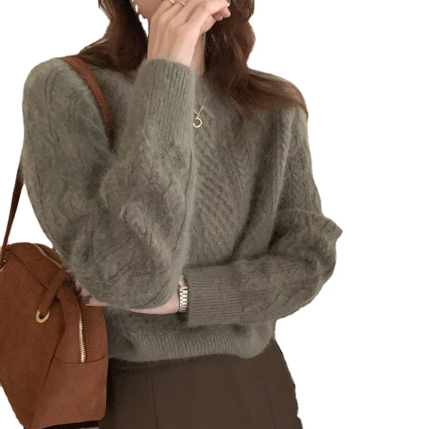 Super Deal 2024 Spring new arrival girls crew neck long sleeve loose fitting solid color short sweater jumper
