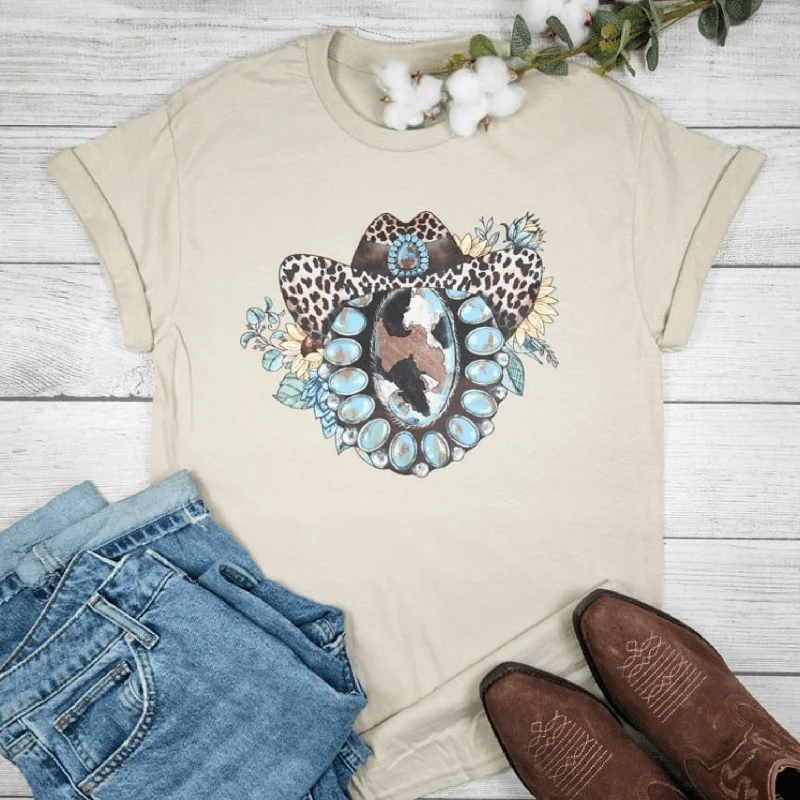 Overstock Sale Gemstone With Leopard Cowboy Hat Graphic T-shirt