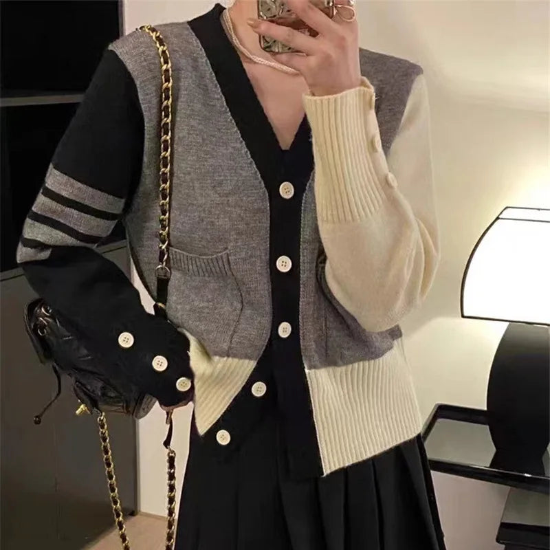 Shop and Save 2024 Spring  ladies long sleeve classic cardigan striped v-neck high quality sweater coat