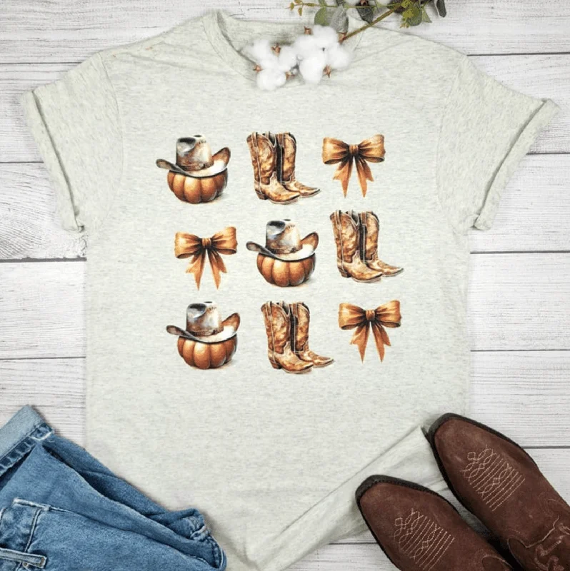 Weekend Savings Delight Fall Pumpkins Boots Graphic Tee T-shirt