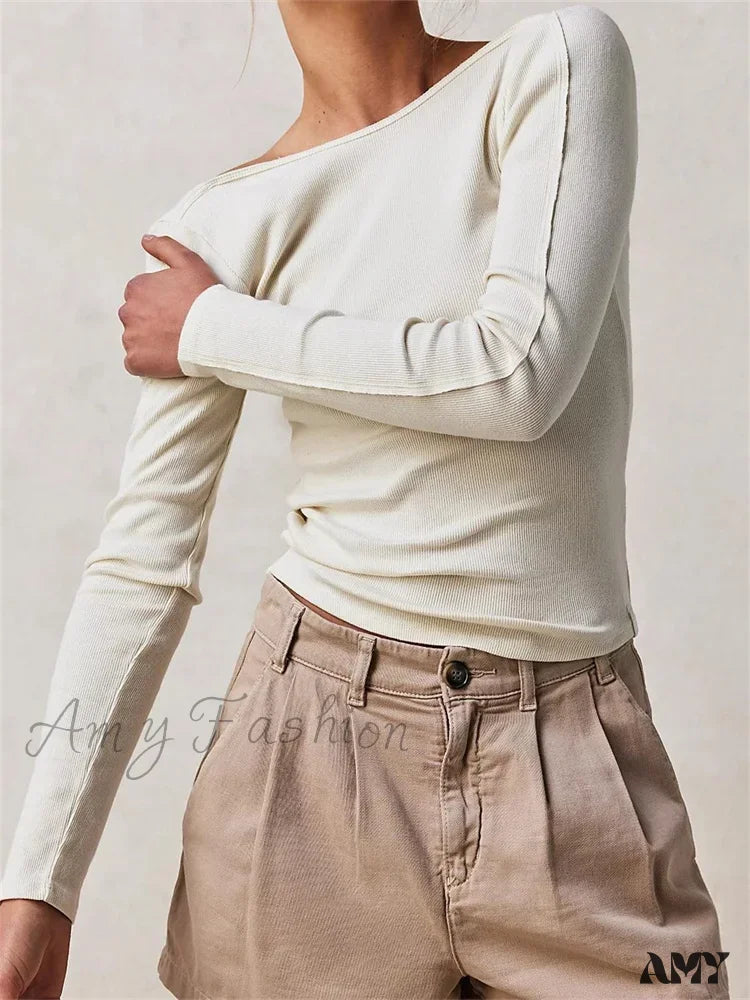 Can't Miss Amy Fashion - Casual Ribbed Long Sleeve Solid Slim Fit Backless T-Shirts