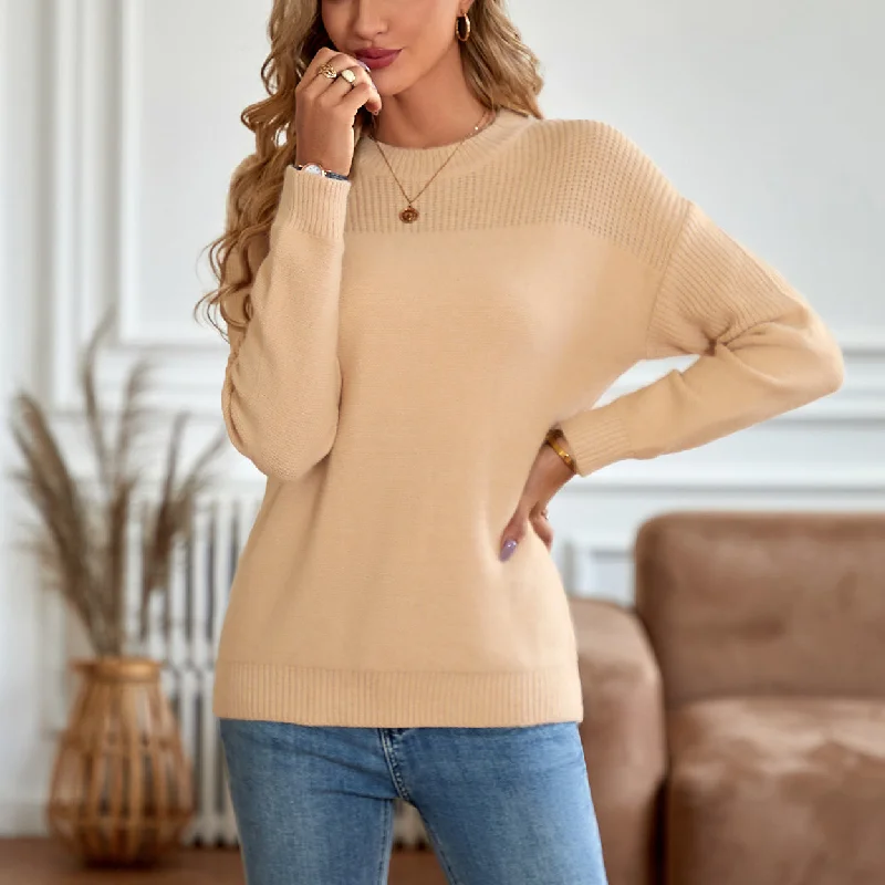 Weekend Offers That Please Solid Colour Loose Round Neck Long Sleeve Sweater wholesale womens tops Weekend Offers That Please Solid Colour Loose Round Neck Long Sleeve Sweater wholesale womens tops