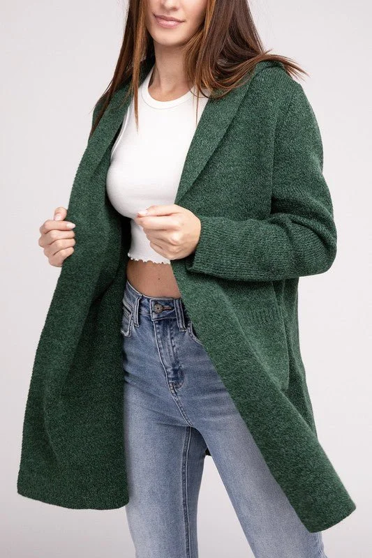 Weekend Discounts to Love Hooded Open Front Sweater Cardigan