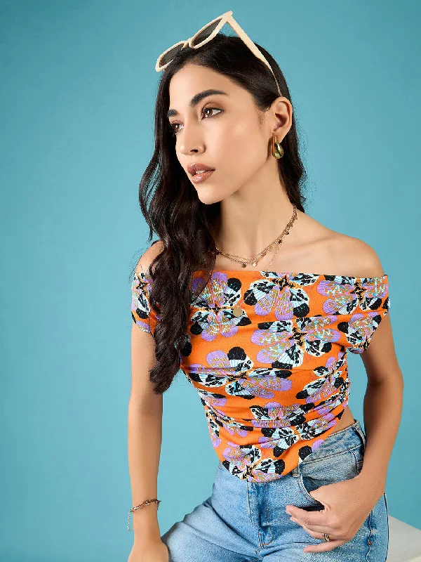 Weekend Offers That Please Printed Cotton Stretchable Draped Crop Top