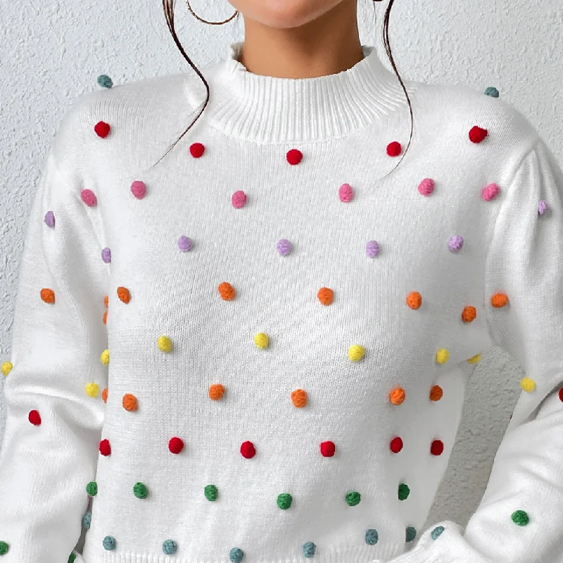 Weekend Discounts to Relish Stylish Three-Dimensional Colourful Thread Ball Knit Sweater Wholesale Womens Tops