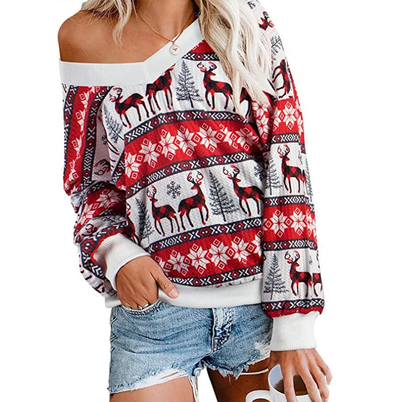 Big Savings V Neck Long Sleeve Christmas T-Shirt Wholesale Womens Tops