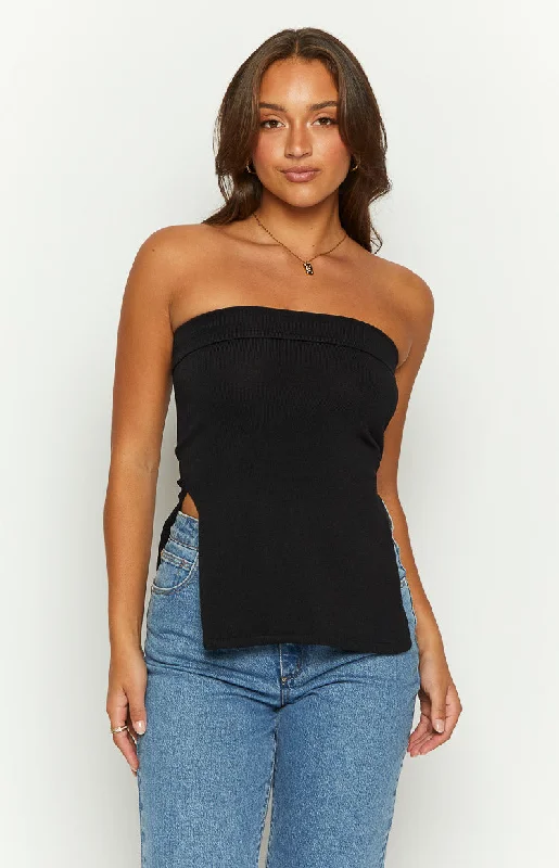 Hurry In Mordani Black Knit Strapless Top