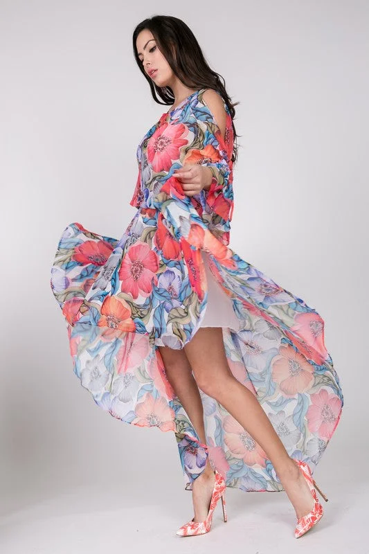 Weekend Deal Flowing Floral Hi-Lo Dress