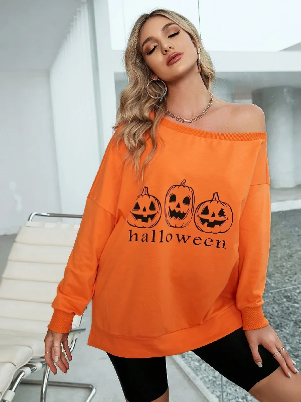 Super Savings Casual Halloween Split Long Sleeve Asymmetrical Neck Long Women Sweatshirt