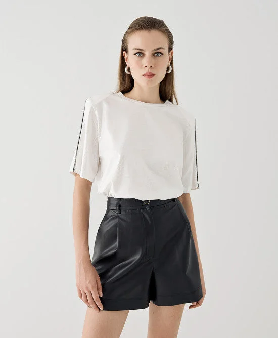 Clearance Sale Access Fashion White Shimmer Top With Rhinestones