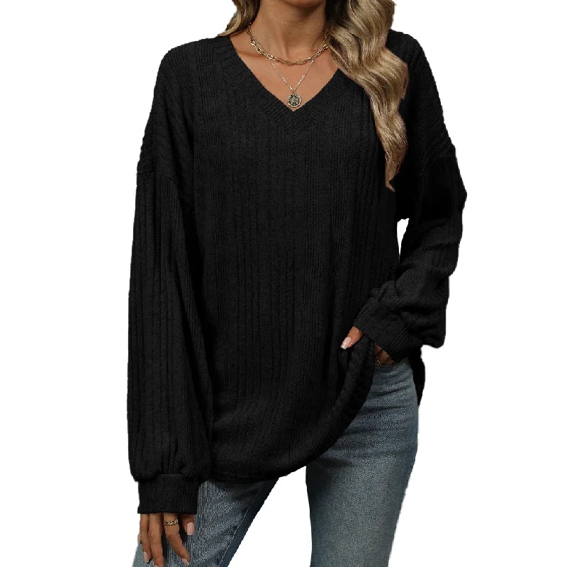 Quick Deals Solid Color V-Neck Loose Long Sleeve Knitted Sweater Wholesale Womens Clothing N3824091200015 Quick Deals Solid Color V-Neck Loose Long Sleeve Knitted Sweater Wholesale Womens Clothing N3824091200015