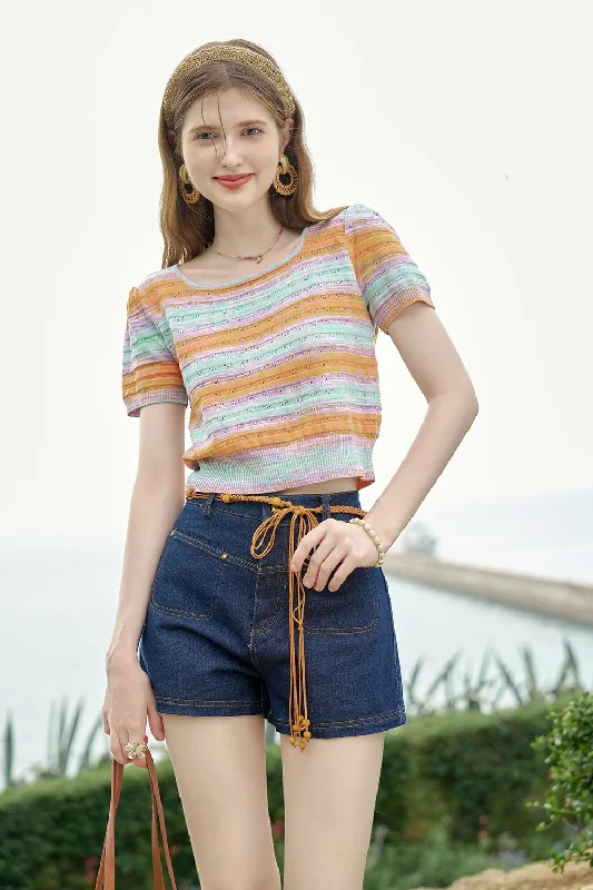New Markdowns Striped Knit T-shirt for Women