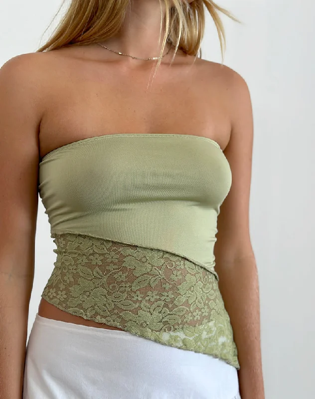 Final Clearance Shanda Lace Tube Top in Sage