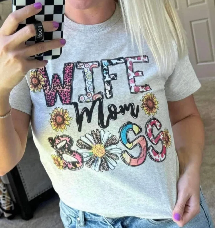 Final Clearance Wife Mom Boss Graphic T-shirt