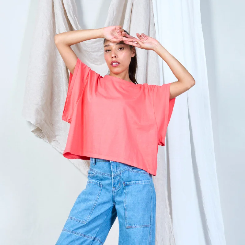 Price Rollback Solid color short t-shirt with bat sleeves  wholesale