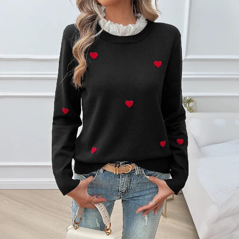 Buy More, Save More Casual Embroidered Heart Long Sleeve Sweater Wholesale Womens Clothing N3824072300007