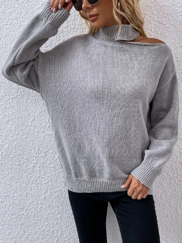 Super Deal Casual Plain Asymmetrical Long Sleeve Asymmetrical Neck Regular Women Sweater