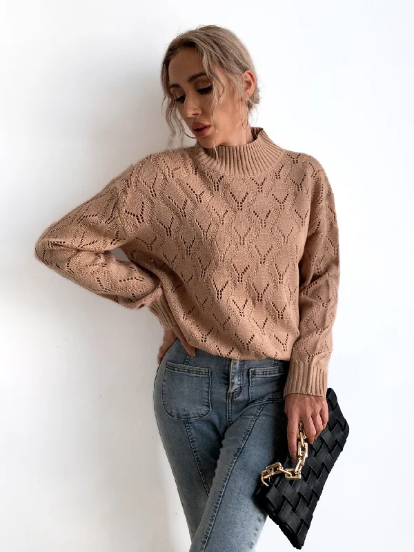 Flash Sale Casual Plain Long Sleeve Stand Collar Regular Women Sweater