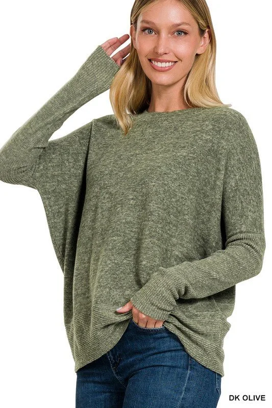 Low Cost Brushed Melange Dolman Sleeve Sweater