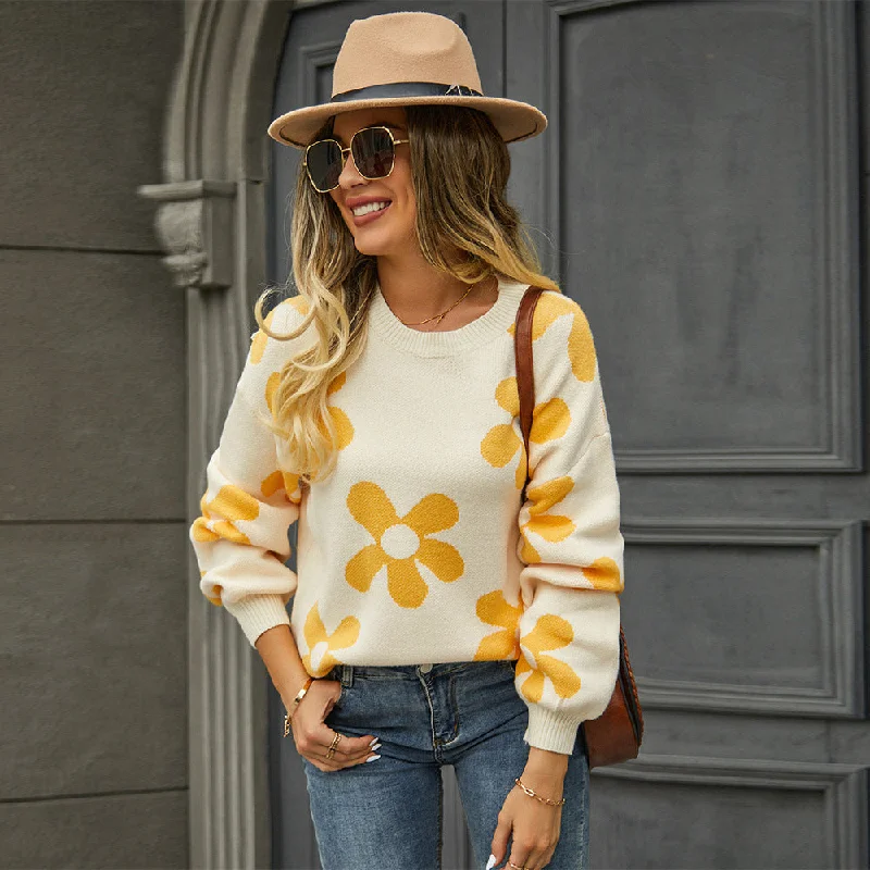 Big Deal Autumn Winter Knitting Pullover Floral Sweater Wholesale Womens Clothing