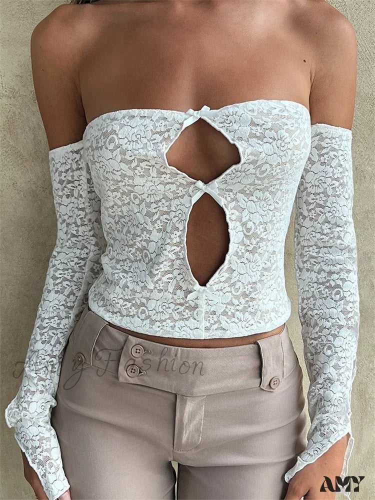 Special Discount Amy Fashion - Long Sleeve Off Shoulder Floral Slash Neck T-Shirts
