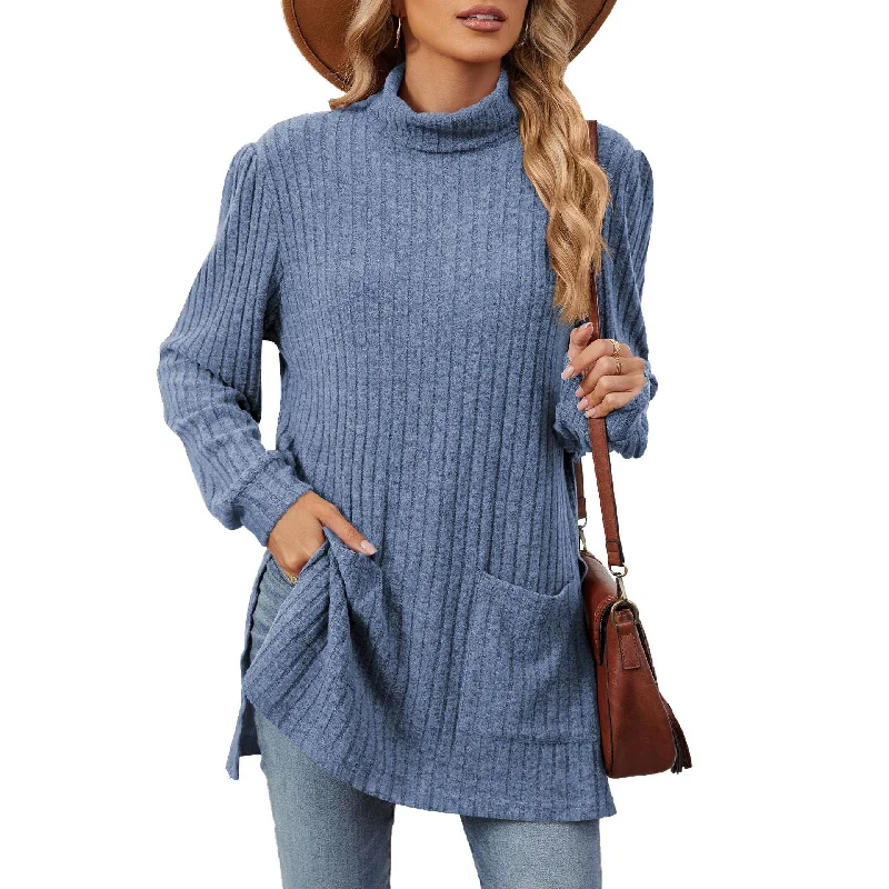 Clearance Sale Half High Neck Long Sleeve Loose Split Pocket Sweater Wholesale Womens Clothing N3824072900065 Clearance Sale Half High Neck Long Sleeve Loose Split Pocket Sweater Wholesale Womens Clothing N3824072900065