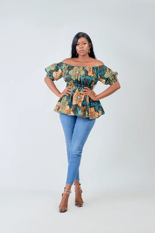 Weekend Deals to Make You Smile African print Zita Off Shoulder Bell Sleeve top