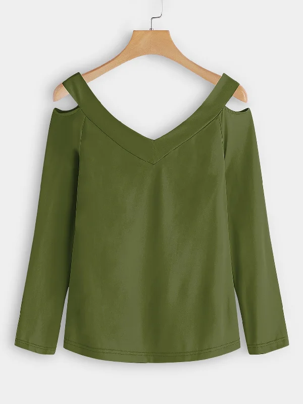 Limited Time Discount Custom V-Neck Plain Backless Cut Out Long Sleeve T-Shirts